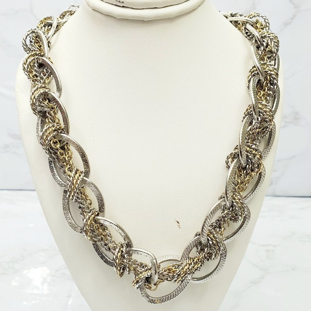Bold Mixed Metal 16" Chunky Heavy Chain Link Collar Statement Necklace JN1280